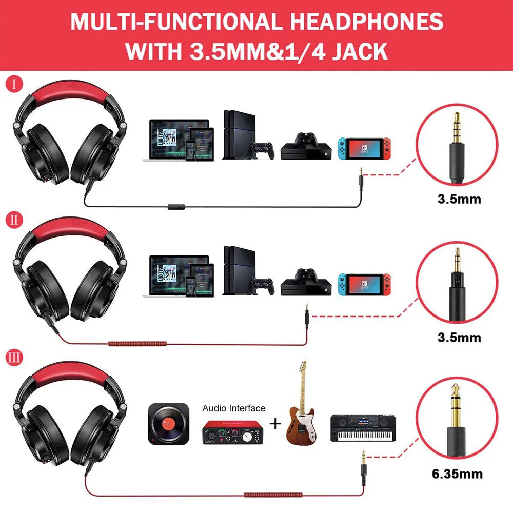 Wired Over Ear Headphone With Mic Studio DJ Headphones Professional Monitor Recording & Mixing Headset For Gaming