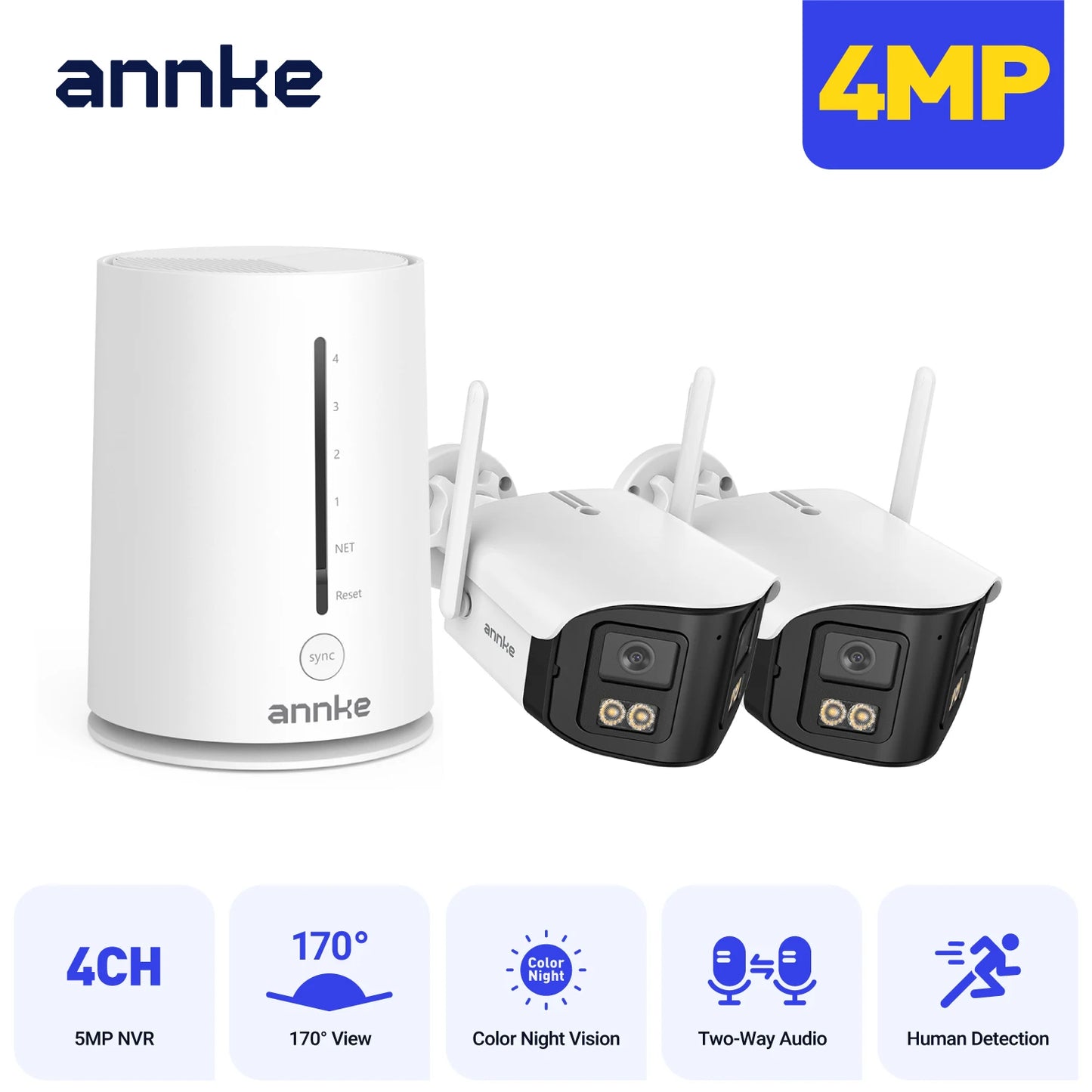Wireless Security Camera System 4CH NVR 4MP Dual Lens WiFi6 Outdoor CCTV Kit Home Surveillance with Alexa