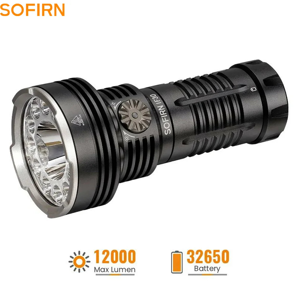 Powerful USB C Rechargeable EDC Flashlight IPX8 Waterproof 32650 12000lm SFT40 Lamp Portable Torch