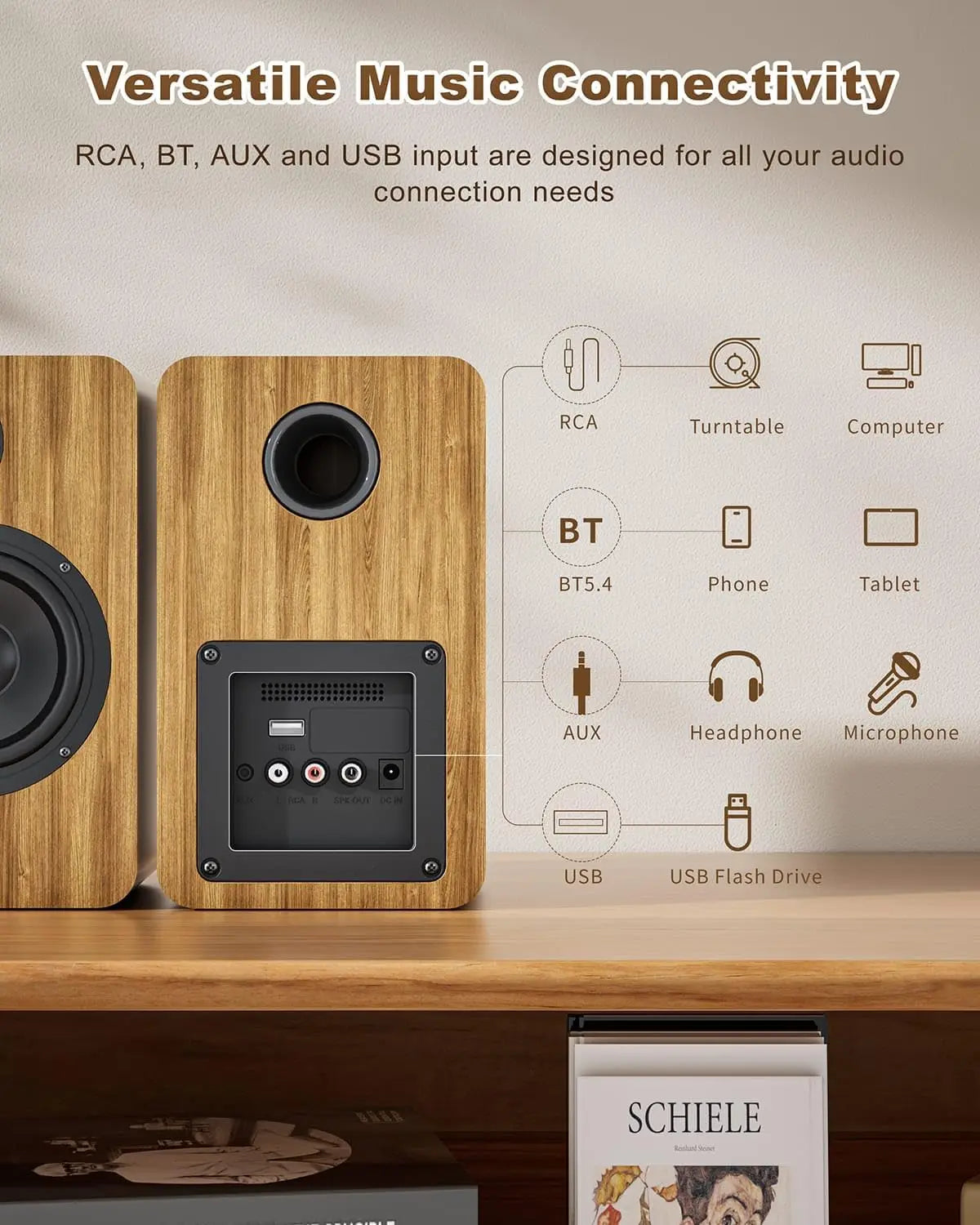 60W Active Bookshelf Speakers for Turntable, PC, Bluetooth 5.4, AUX/RCA Input, 3.5" Woofer, Home Stereo Sound