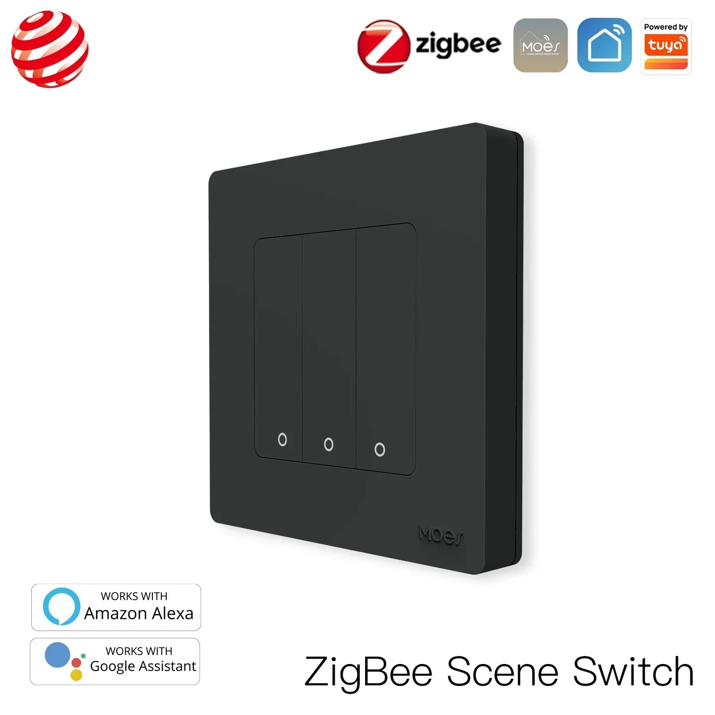MOES Star Ring Series ZigBee Smart Light Switch Dimmer Switch and Curtain Switch Smart Life APP Work with Alexa Google Home