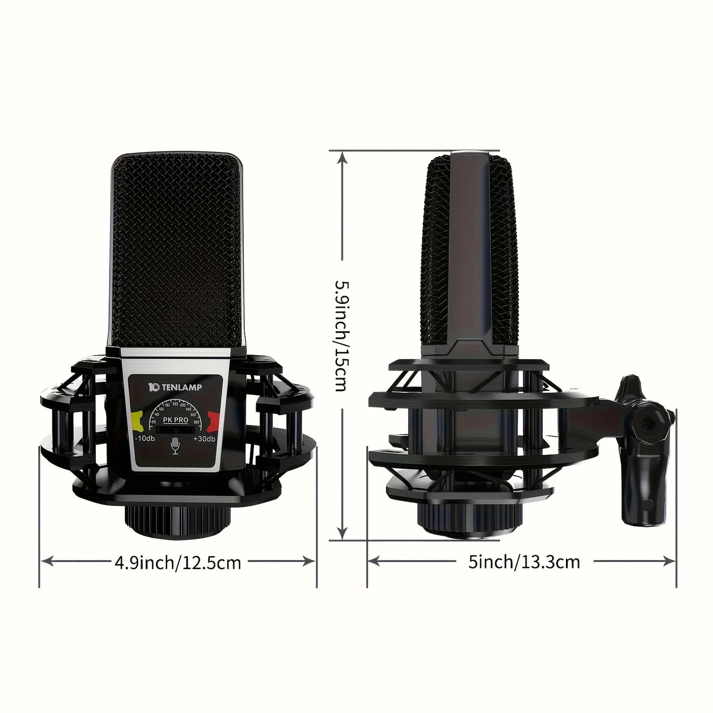 Tenlamp PKPRO Large Diaphragm Condenser Mic, 26mm Gold-Plated Head, Phantom Power, USB/XLR Dual-Circuit, Gaming Streaming Podcast Mic with Stand, Noise Cancellation for PC PS5 Karaoke Video Conferencing