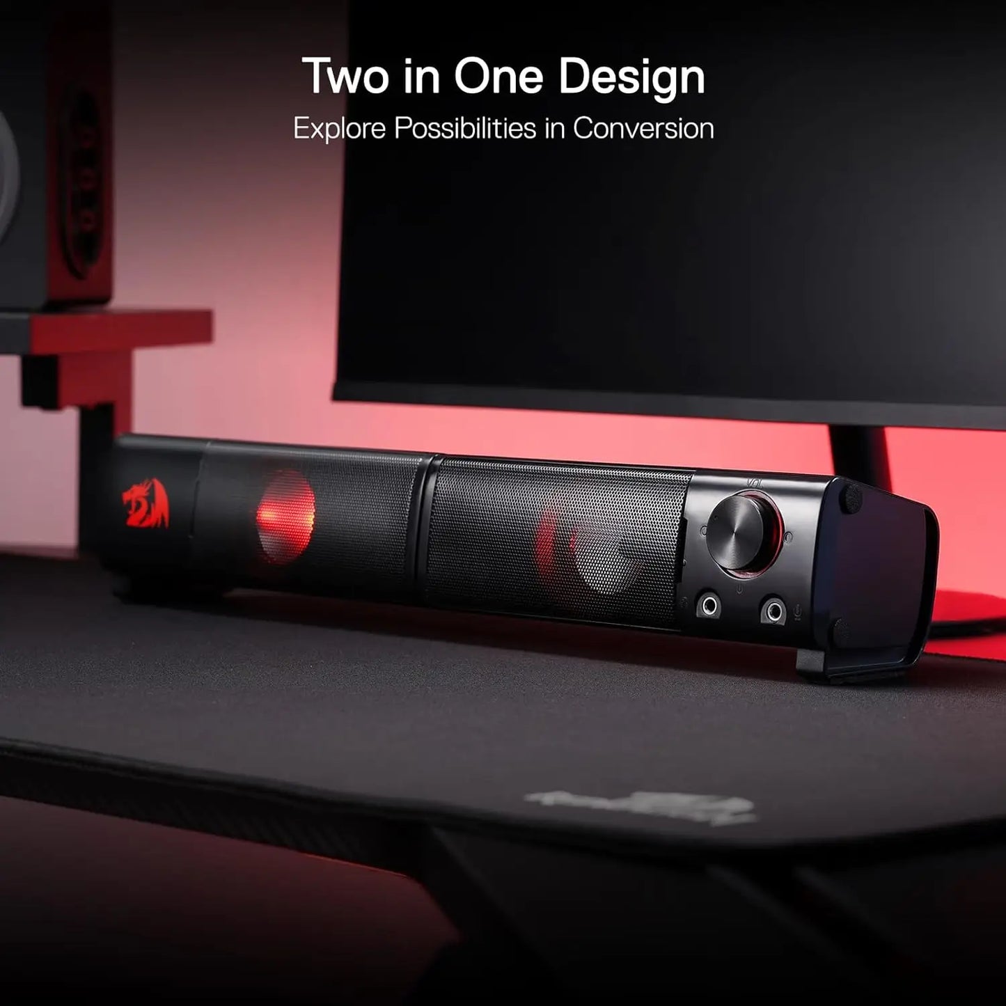 Redragon GS550 PC Gaming Speakers 2.0 Channel Desktop Computer Sound Bar Quality Bass & Decent Red Backlit
