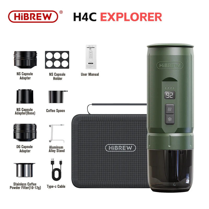 H4C Portable Espresso Coffee Machine 3in1 Travel Coffee Maker 7500mAh Lithium Battery Self-Heating Ns DG Capsule & Ground