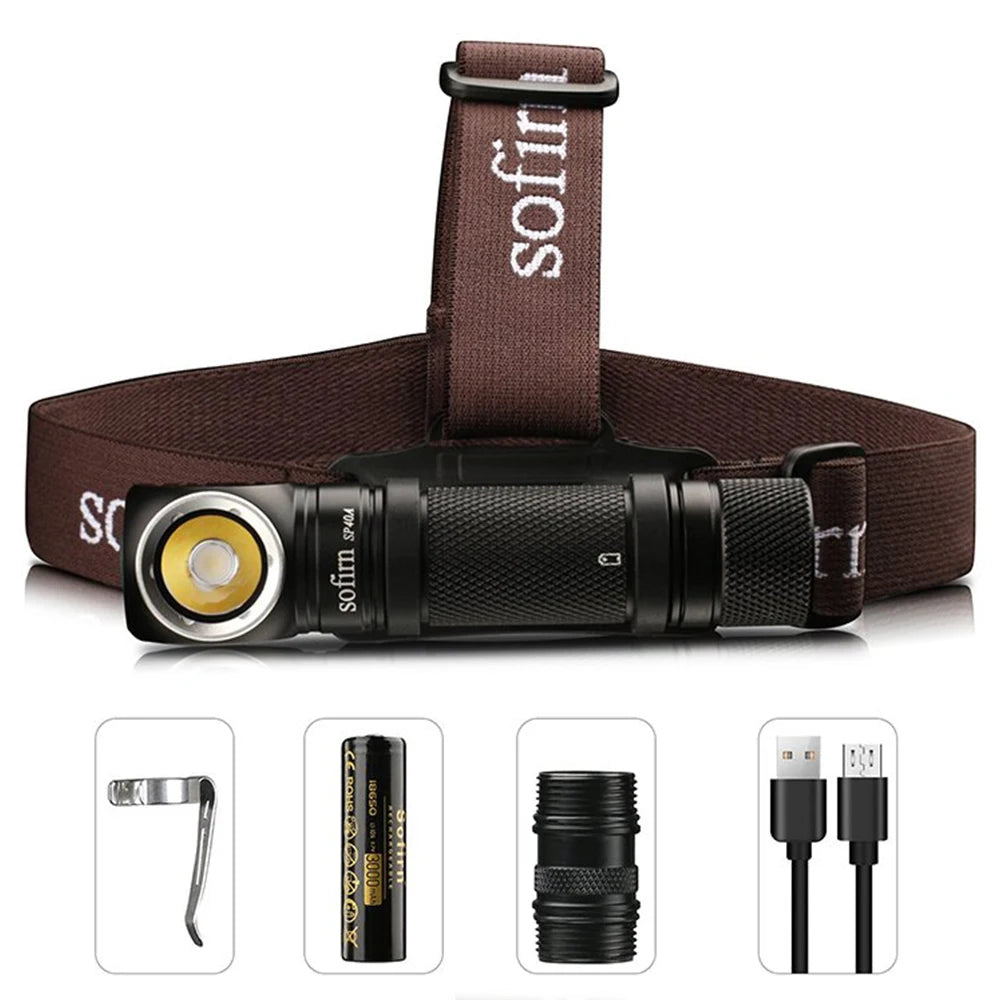 LED EDC Headlamp 18650 Rechargeable Lamp 1200lm Bright Outdoor Fishing Torch with Magnet TailCap