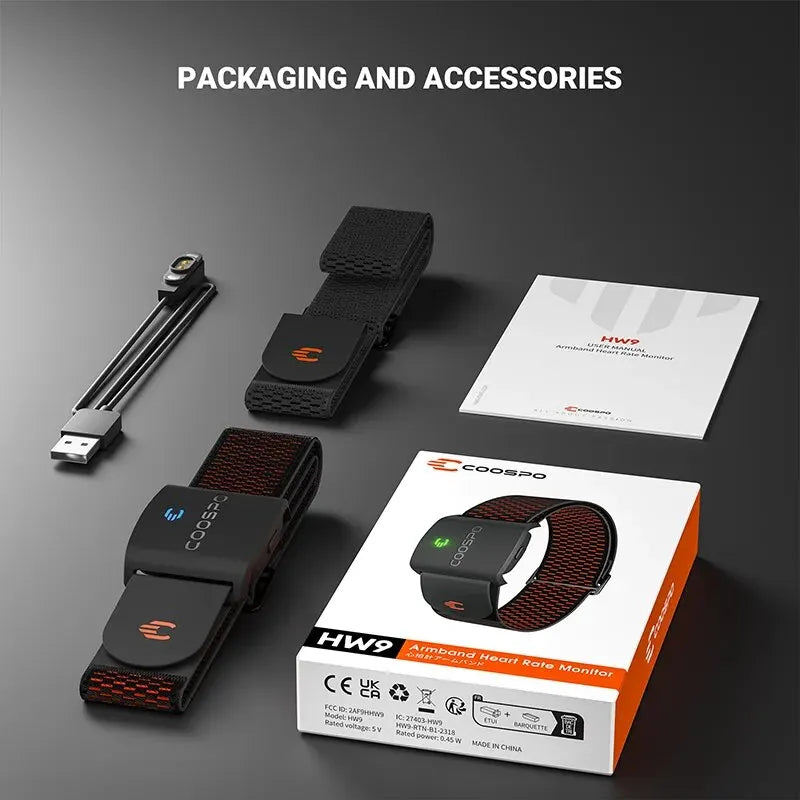 Sensor Armband Heart Rate Monitor with HR Zones/Calories for Fitness Running BLE5.0 ANT+ for Peloton,Zwift,Wahoo