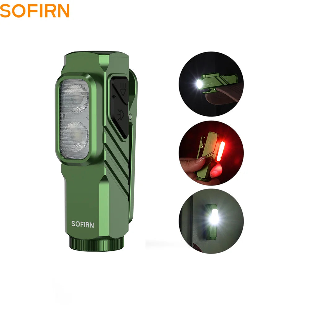SOFIRN EDC Light ST10 1000LM Multi-Function Flashlight USB C 14500 Rechargeable with Red Led 660NM Torch clip Dual Switch