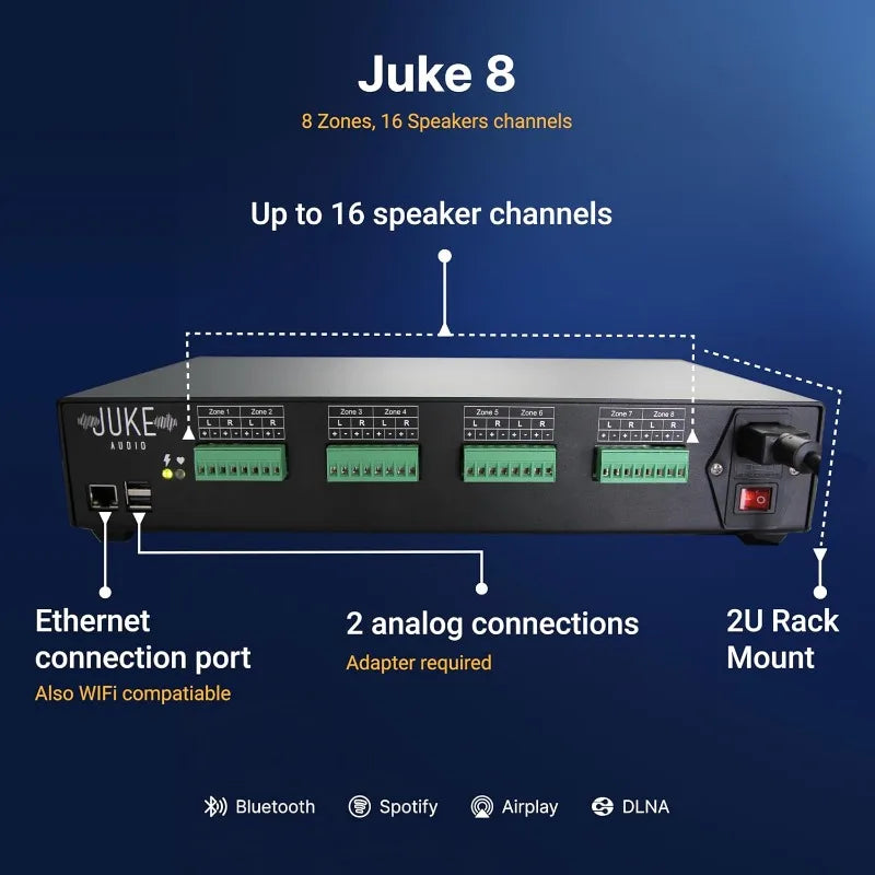8: 8 Zone Multi-Room Amplifier | Built-in Music Streaming & Wireless App Control | Supports 8 Audio Sources Simultaneously