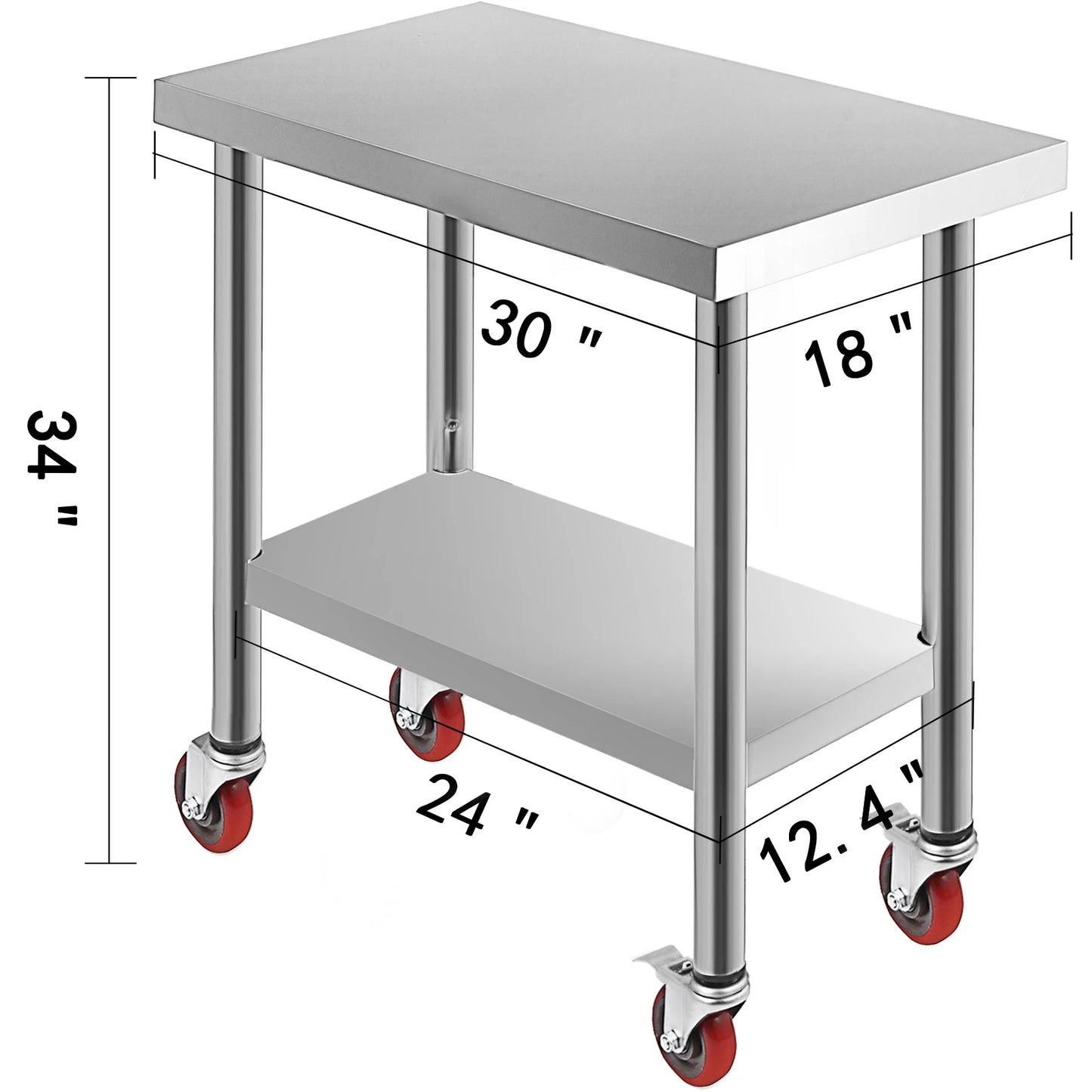 Stainless Steel Kitchen Prep Table With 4 Caster Wheels & Backsplash Loads Up to 100-300KG for Home Storage Rack Dining