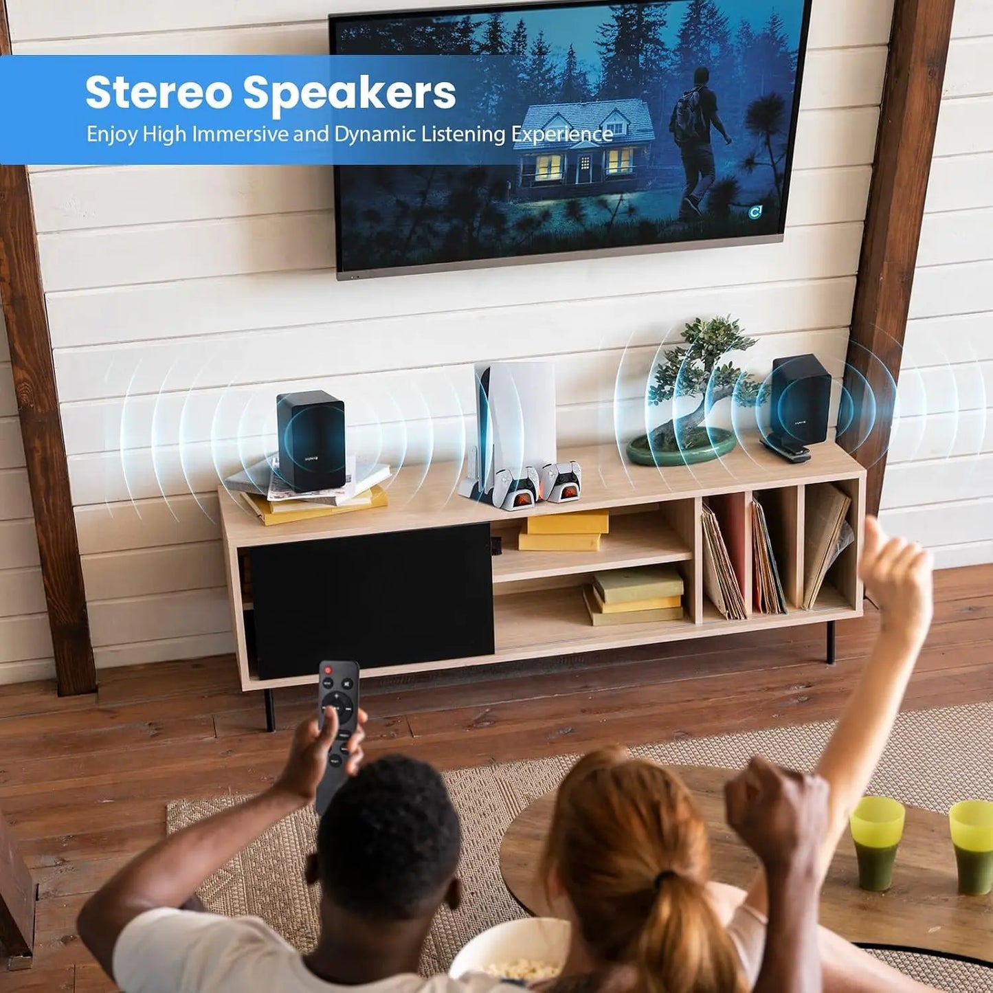 80W Powered Bookshelf Speakers, 4" Woofer, HiFi Stereo, Optical/ARC/RCA/BT/AUX, Active Turntable Speakers for TV PC