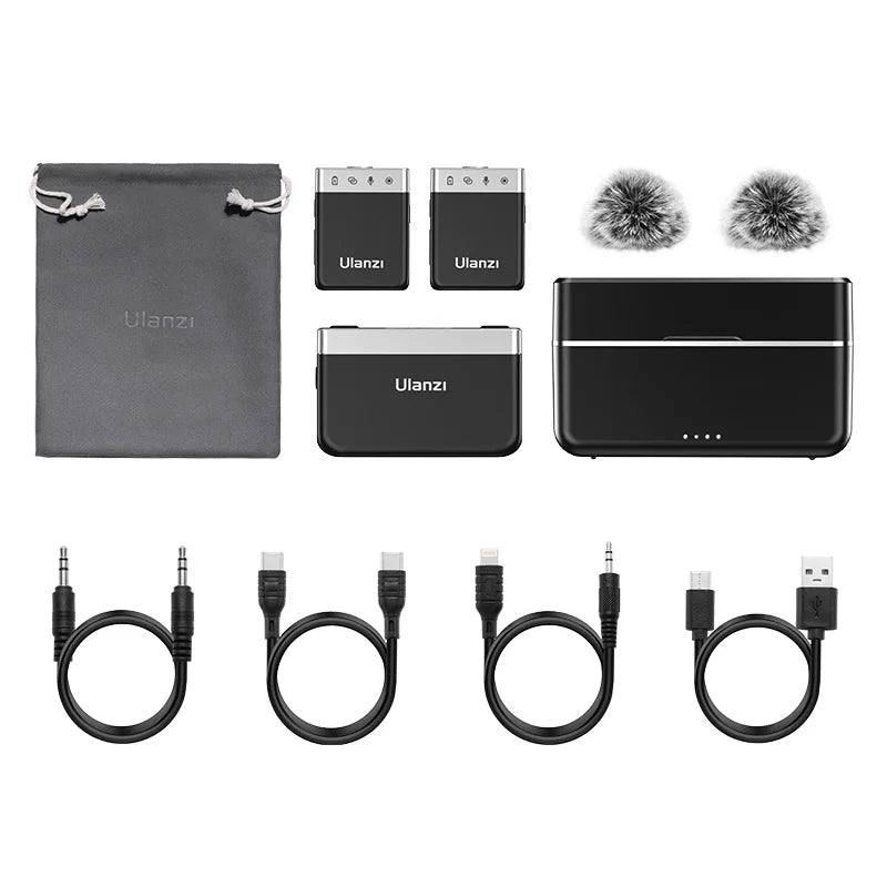 2.4G Stereo Wireless Microphone 100m Pickup 20+H Dual-Channel Recording for DSLR IOS Android PC Live Interview