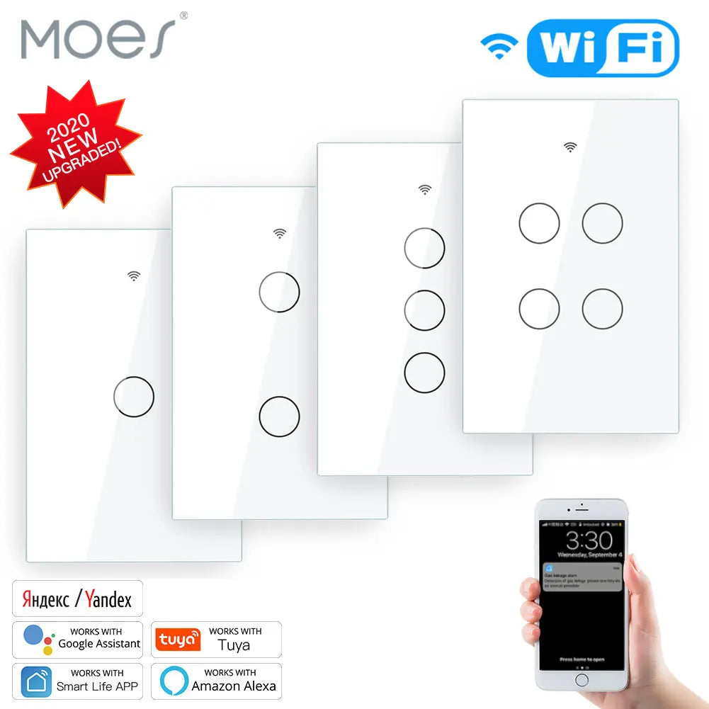 WiFi Smart Wall Light Switch Glass Panel RF433&Wi-Fi Smart Life Tuya APP Remote Control Works With Alexa Google Home 1/2/3 Gang
