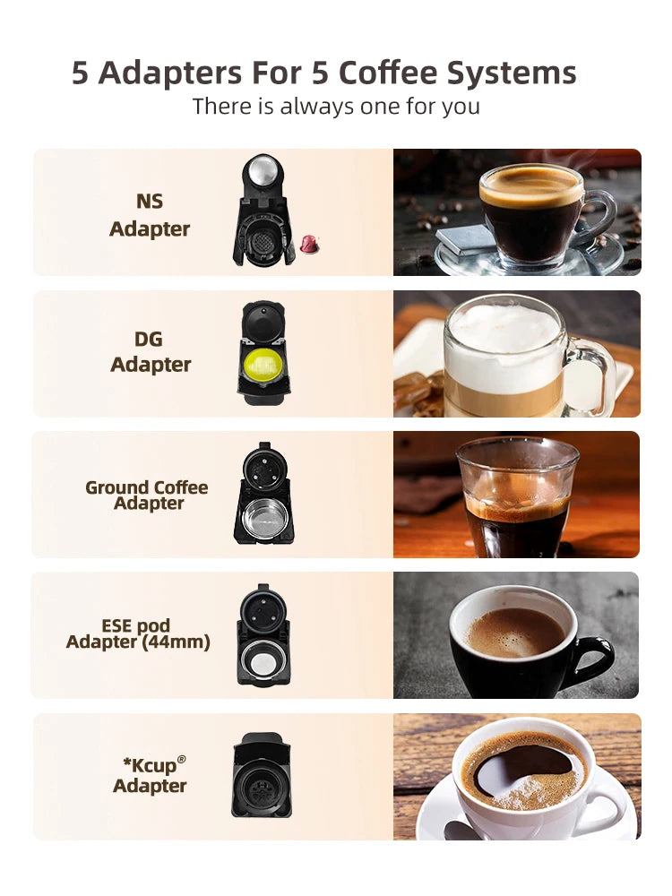 5 in 1 Multiple Capsule Coffee Machine Hot/Cold DG Cappuccino Nes Small Capsule ESE Pod Ground Coffee Cafeteria 20Bar H2B