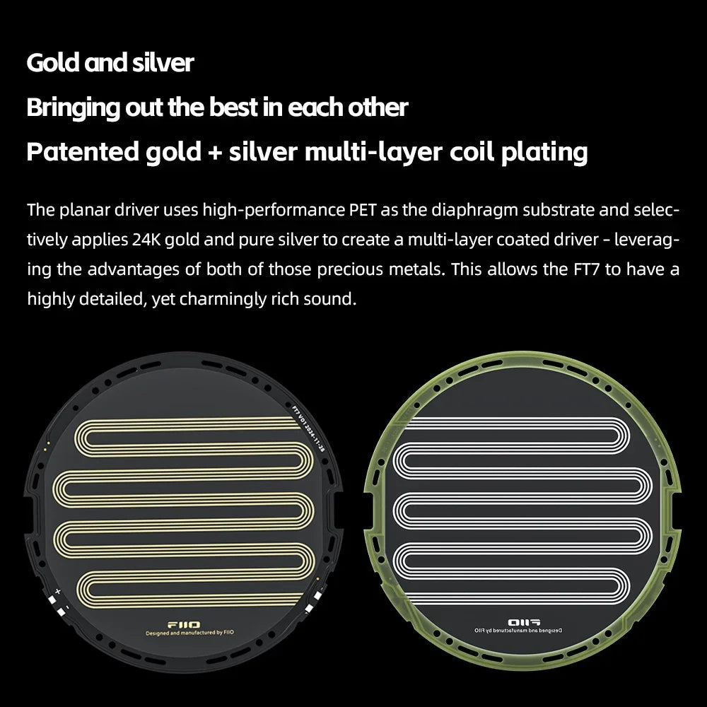 FiiO FT7 Gold Diaphragm Open-Back 106mm Large Planar Headphone Hi-Res Audio Music Wired Headset 4.4mm Large Carbon Fiber Body