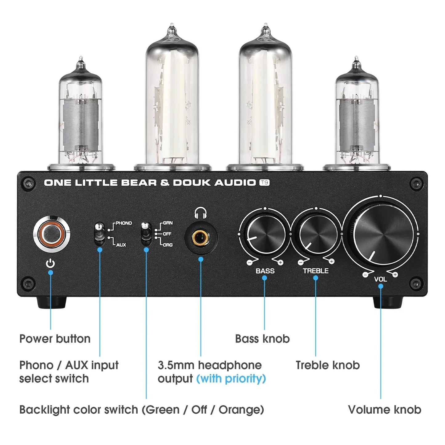 Nobsound T9 Mini 6E2 MM/MC Phono Stage Turntable Preamp HiFi Stereo Audio Vacuum Tube Preamplifier Dekstop Headphone Amp