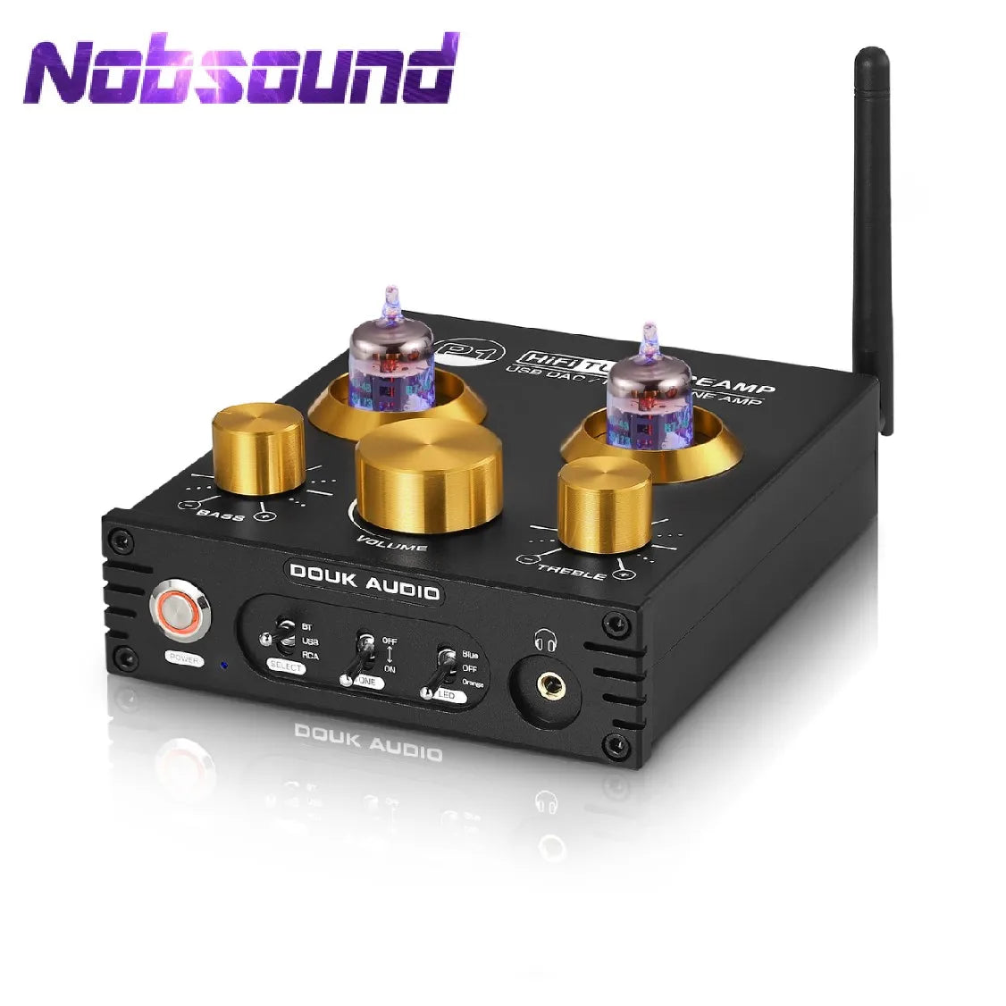 Nobsound HiFi Bluetooth 5.0 JAN 5725 Valve Tube Preamp Bass Preamplifier Stereo Audio Headphone Amplifier USB DAC APTX