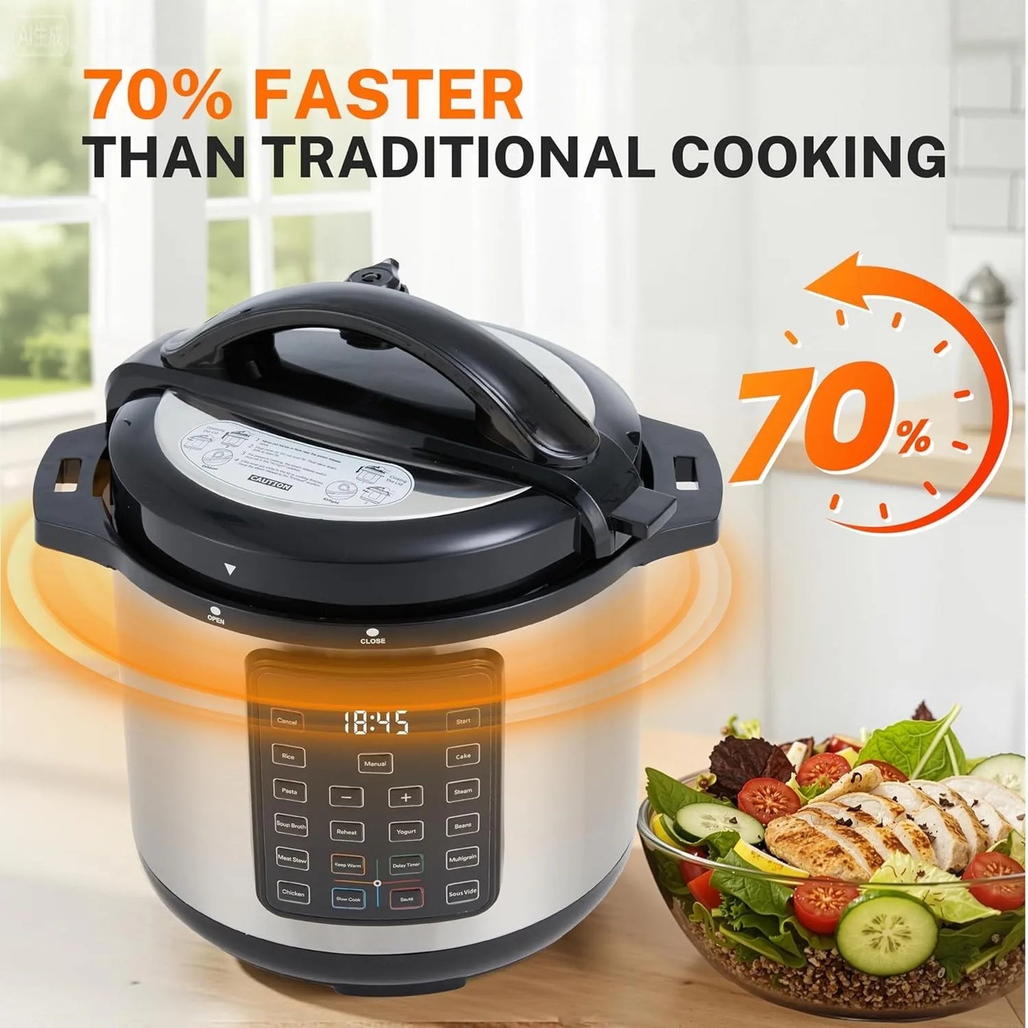 16-in-1 Electric Pressure Cooker,8QT Stainless Steel&Non-Stick Multi Cooker