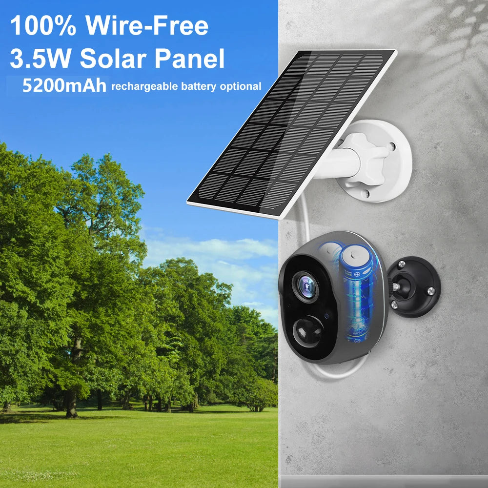 100% Wire-Free Tuya Smart 5200mAh 3.5W Solar Battery Outdoor Wireless WiFi 3MP PIR Security Protection Siren Infrared IR Camera