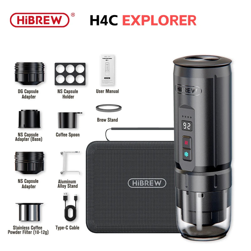 H4C Portable Espresso Coffee Machine 3in1 Travel Coffee Maker 7500mAh Lithium Battery Self-Heating Ns DG Capsule & Ground