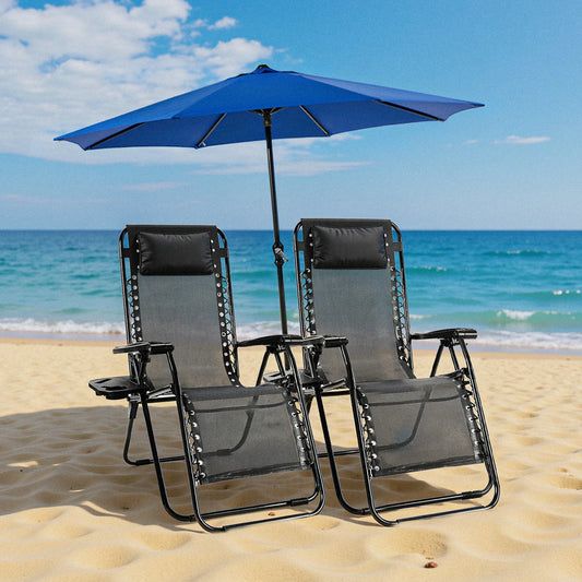 Zero Gravity Portable Recliner Camping Patio Outdoor Garden Lounge Chair with Cup Holder Trays Adjustable Pillow for Backyard