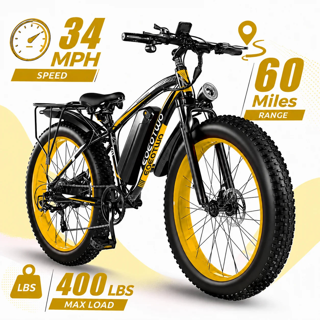 1500W Electric Bike 48V 15Ah Battery 26" 4.0 Fat Tire Ebike 34MPH High Speed Mountain Bicycle Off-Road Snow Bike for Adults