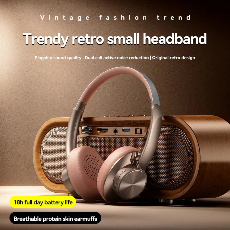 Retro Wireless Over-ear Headphones ANC Smart Noise Cancellation Headset Bluetooth 6.0 HiFi Stereo Gaming Earphones For PC Phone