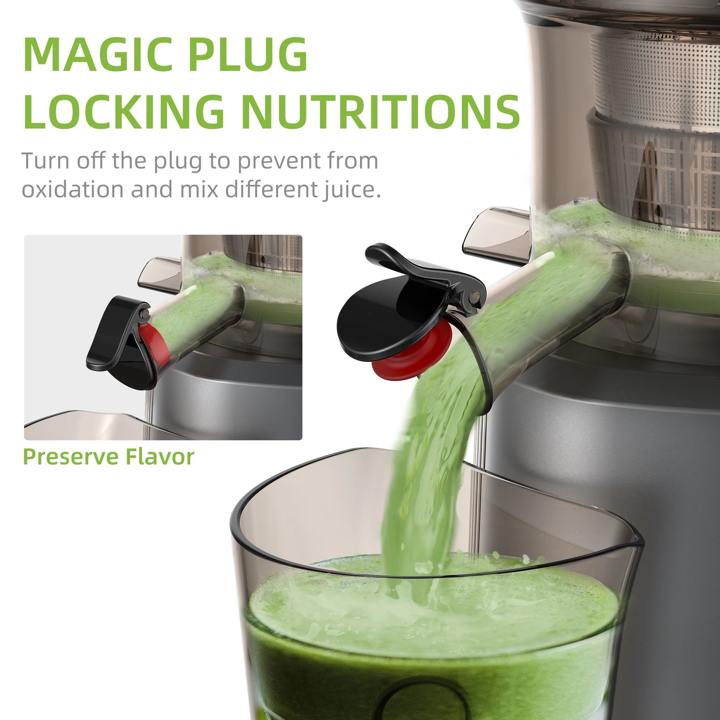 Cold Press Juicer with 78mm Feed Chute, 200W 40-65RPM Powerful Motor Slow Masticating Juice Extractor Fits Whole Fruits