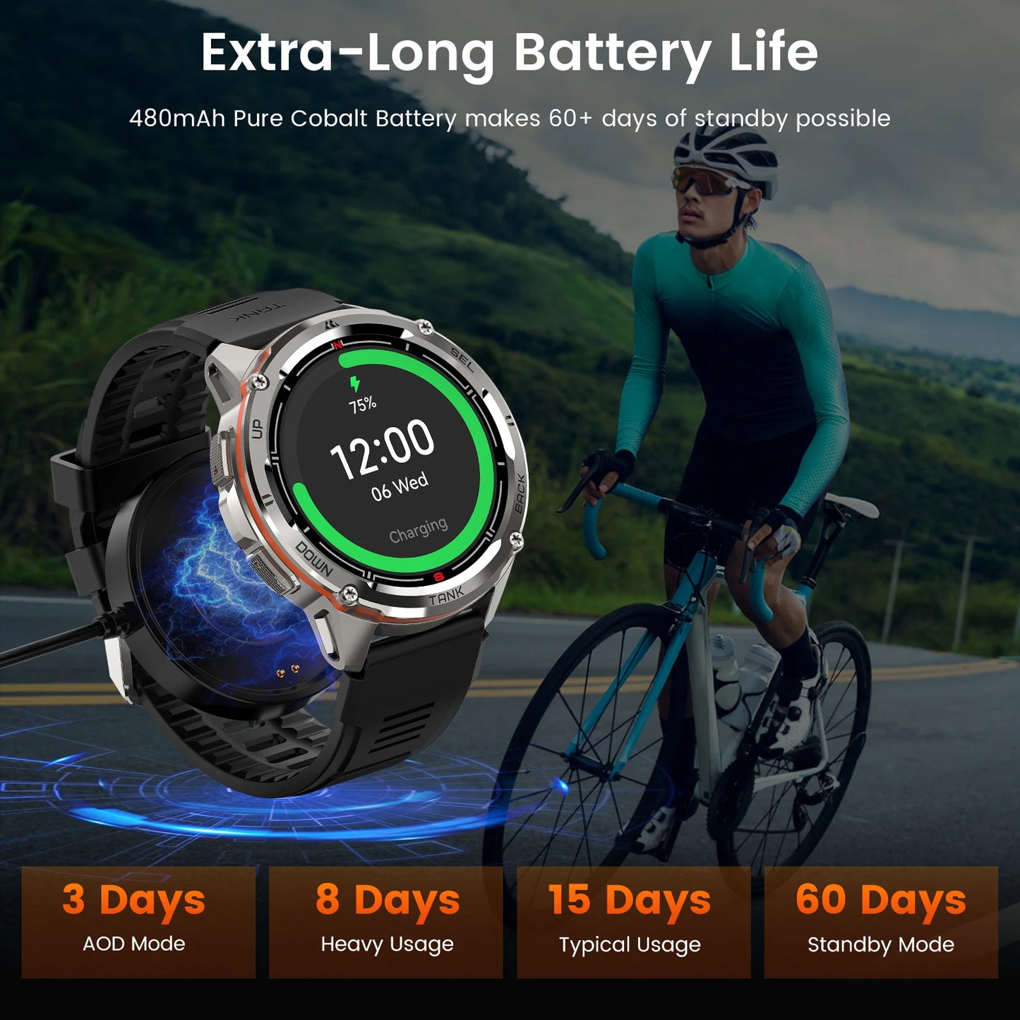 Ultra GPS Smart Watch for Men Rugged Smartwatch 470mAh Fitness AMOLED Bluetooth Electronic Watches