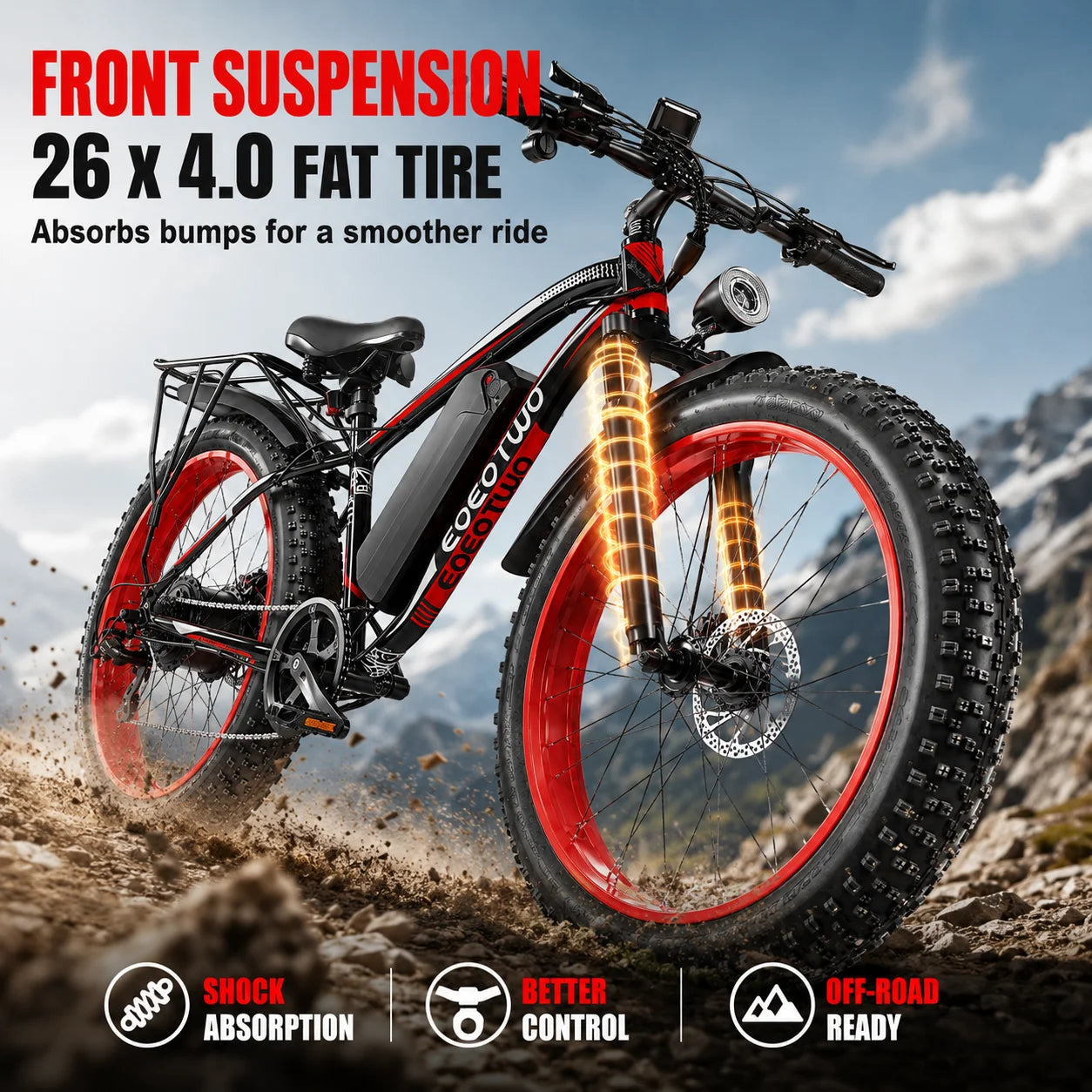 1500W Electric Bike 48V 15Ah Battery 26" 4.0 Fat Tire Ebike 34MPH High Speed Mountain Bicycle Off-Road Snow Bike for Adults