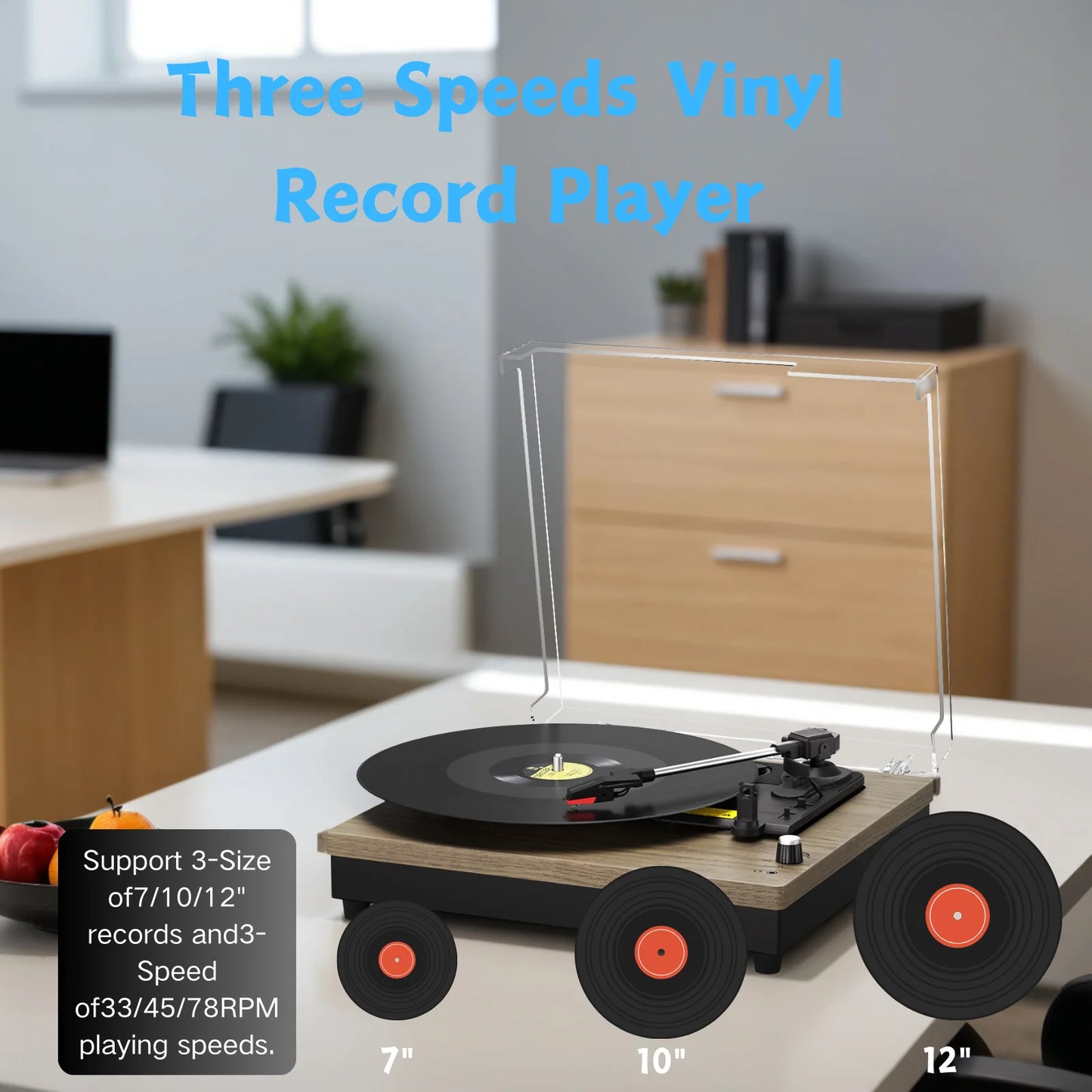 Record Player Portable Suitcase Audio with Built-in Speakers, 3-Speed Vinyl Spinne