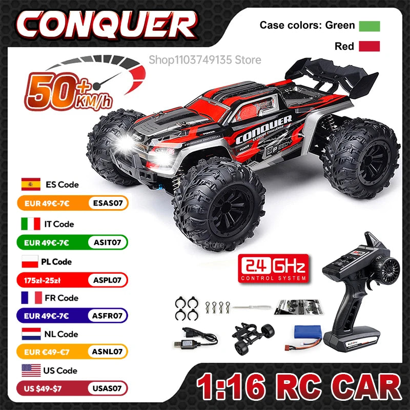 1:16 Scale Large RC Car 50km/h High Speed 4WD Children Toy for Boys Remote Control Car 2.4G Off Road Monster Truck RC Toy