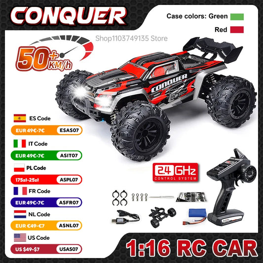 1:16 Scale Large RC Car 50km/h High Speed 4WD Children Toy for Boys Remote Control Car 2.4G Off Road Monster Truck RC Toy