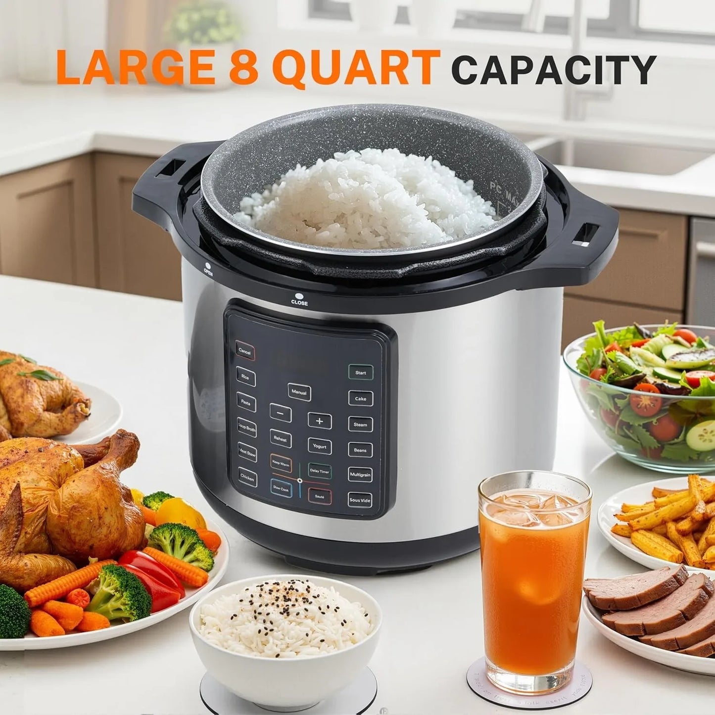 16-in-1 Electric Pressure Cooker,8QT Stainless Steel&Non-Stick Multi Cooker