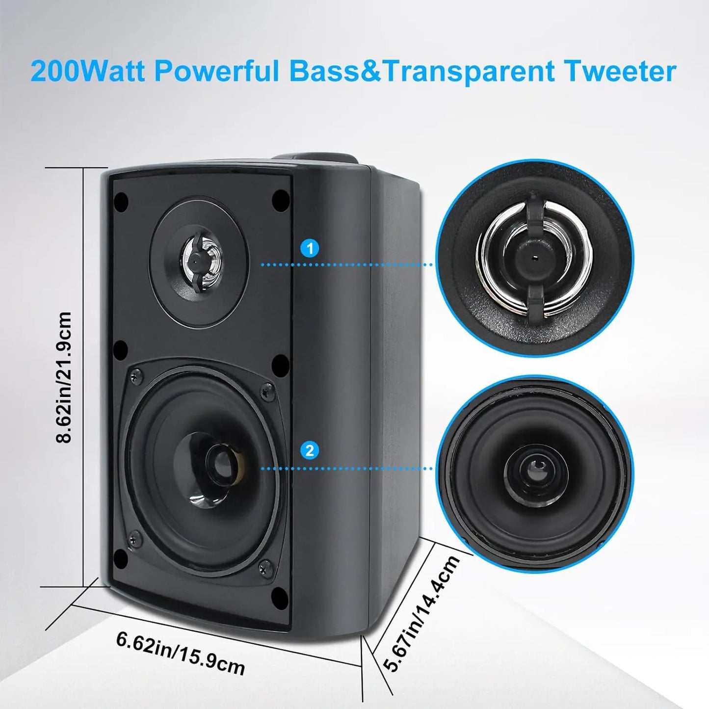 2PCS 4'' 200W Passive Wired Outdoor Speakers With Powerful Bass Expansive Stereo Sound Coverage All-Weather Durability