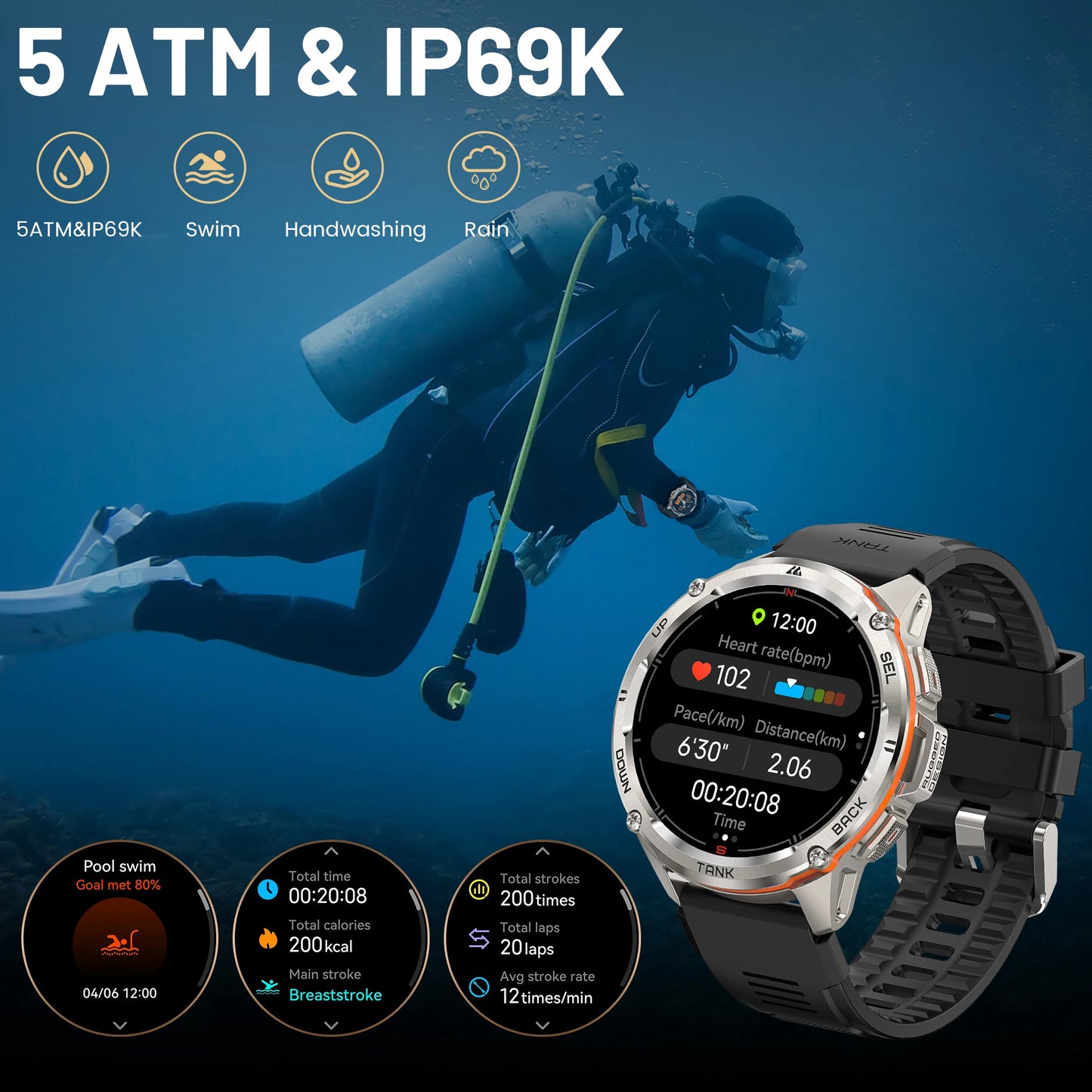 Ultra GPS Smart Watch for Men Rugged Smartwatch 470mAh Fitness AMOLED Bluetooth Electronic Watches