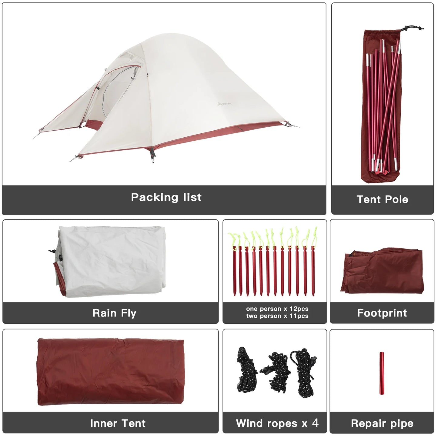 Ultralight Camping Tent Backpack Tent 20D Nylon Waterproof Outdoor Hiking Travel Tent Cycling Tent 1-2 Person