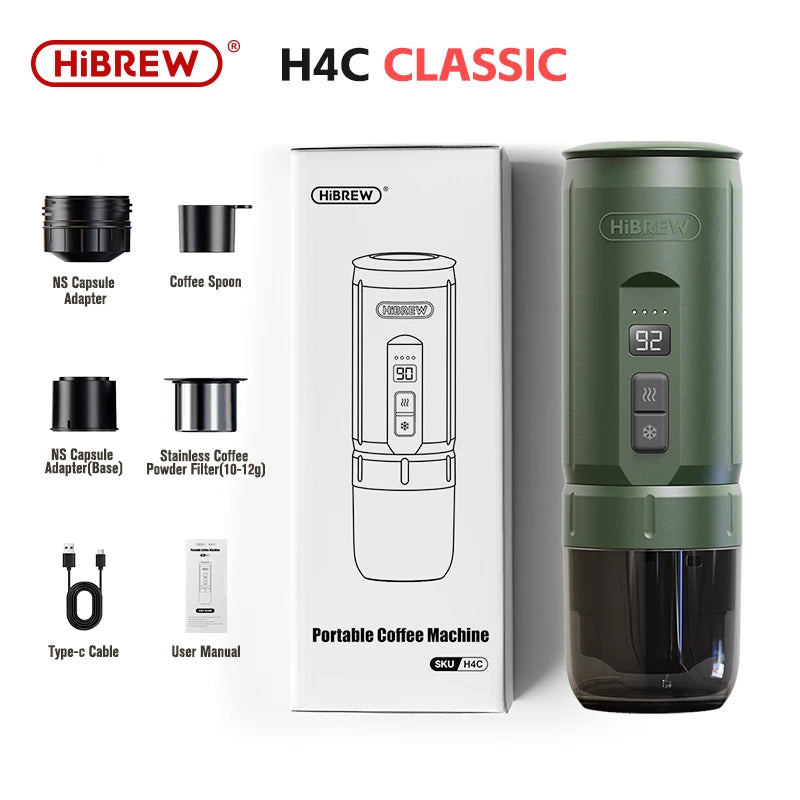 H4C Portable Espresso Coffee Machine 3in1 Travel Coffee Maker 7500mAh Lithium Battery Self-Heating Ns DG Capsule & Ground