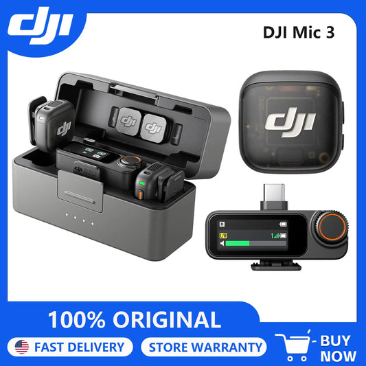 DJI Mic 3 Wireless Microphone Set with Charging Case Ultralight Adaptive Gain Control Dual Band Anti-Interference 28hrs Vlog Ready for iPhone Camera Android