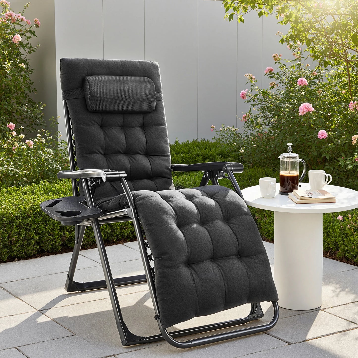 Zero Gravity Portable Recliner Camping Patio Outdoor Garden Lounge Chair with Cup Holder Trays Adjustable Pillow for Backyard