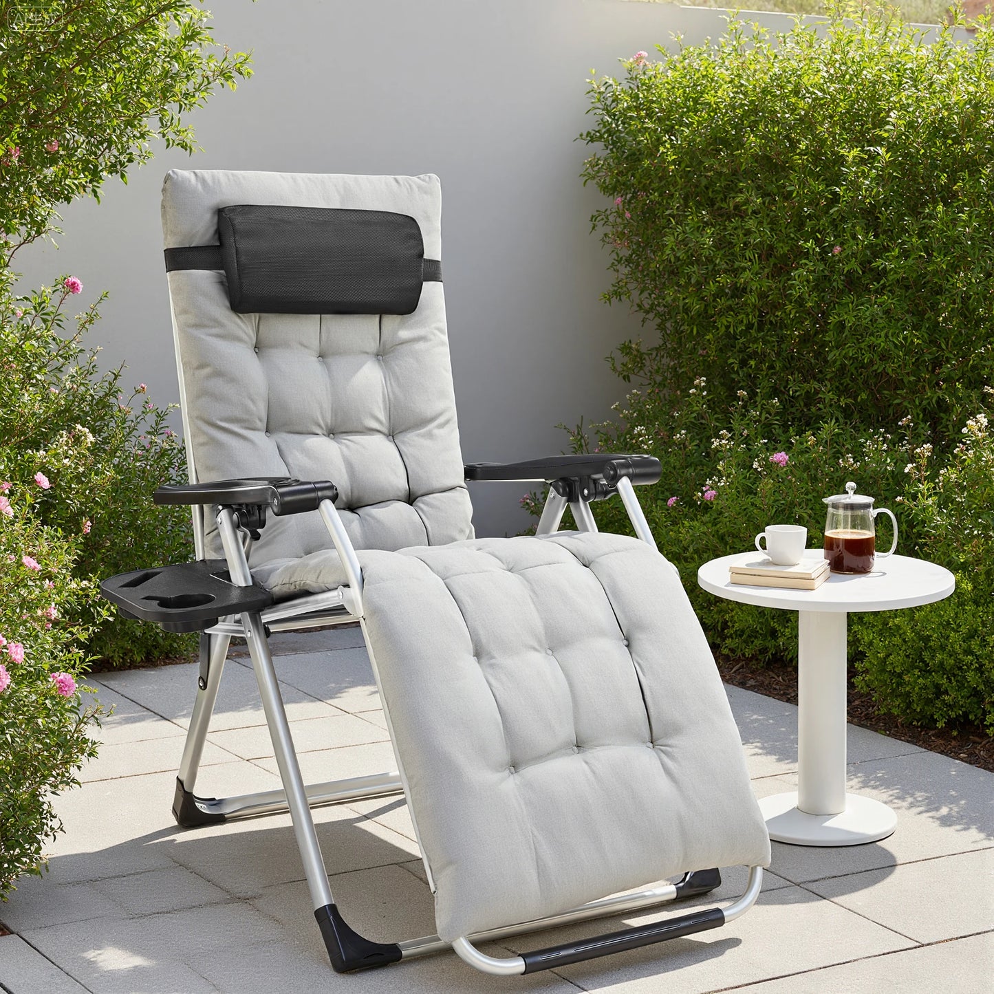 Zero Gravity Portable Recliner Camping Patio Outdoor Garden Lounge Chair with Cup Holder Trays Adjustable Pillow for Backyard