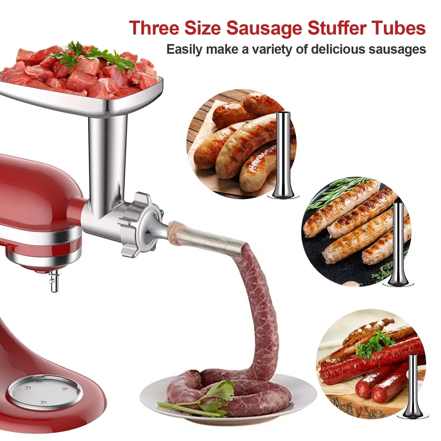 Metal Meat Grinder Attachment for KitchenAid Stand Mixer with 4 Grinding Plates 3 Sausage Tubes 2 Blades