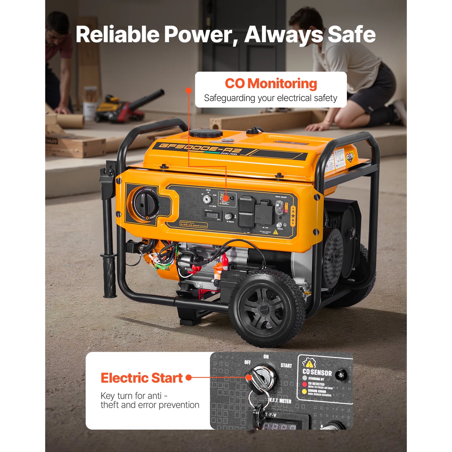 Portable Generator 4650W Peak Watt & 4130W Peak Watt Dual Fuel Generator Home Generators with Electric Start CO Sensor