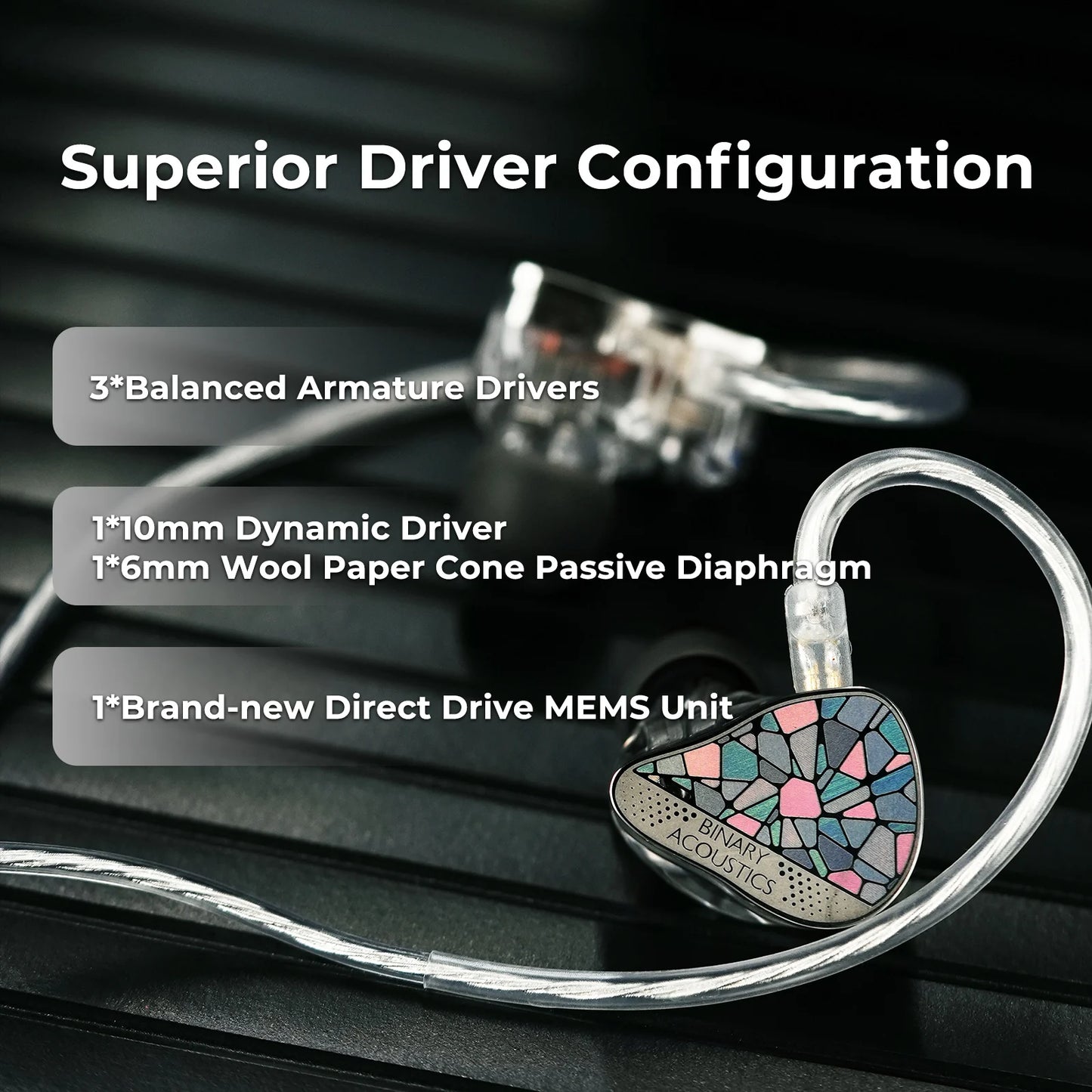 Binary EP321-MEMS 6-Driver Tribrid IEM 2DD+3BA+MEMS Direct Drive Hi-Res Audiophile In-Ear Monitor Earphone HiFi Music Earbuds