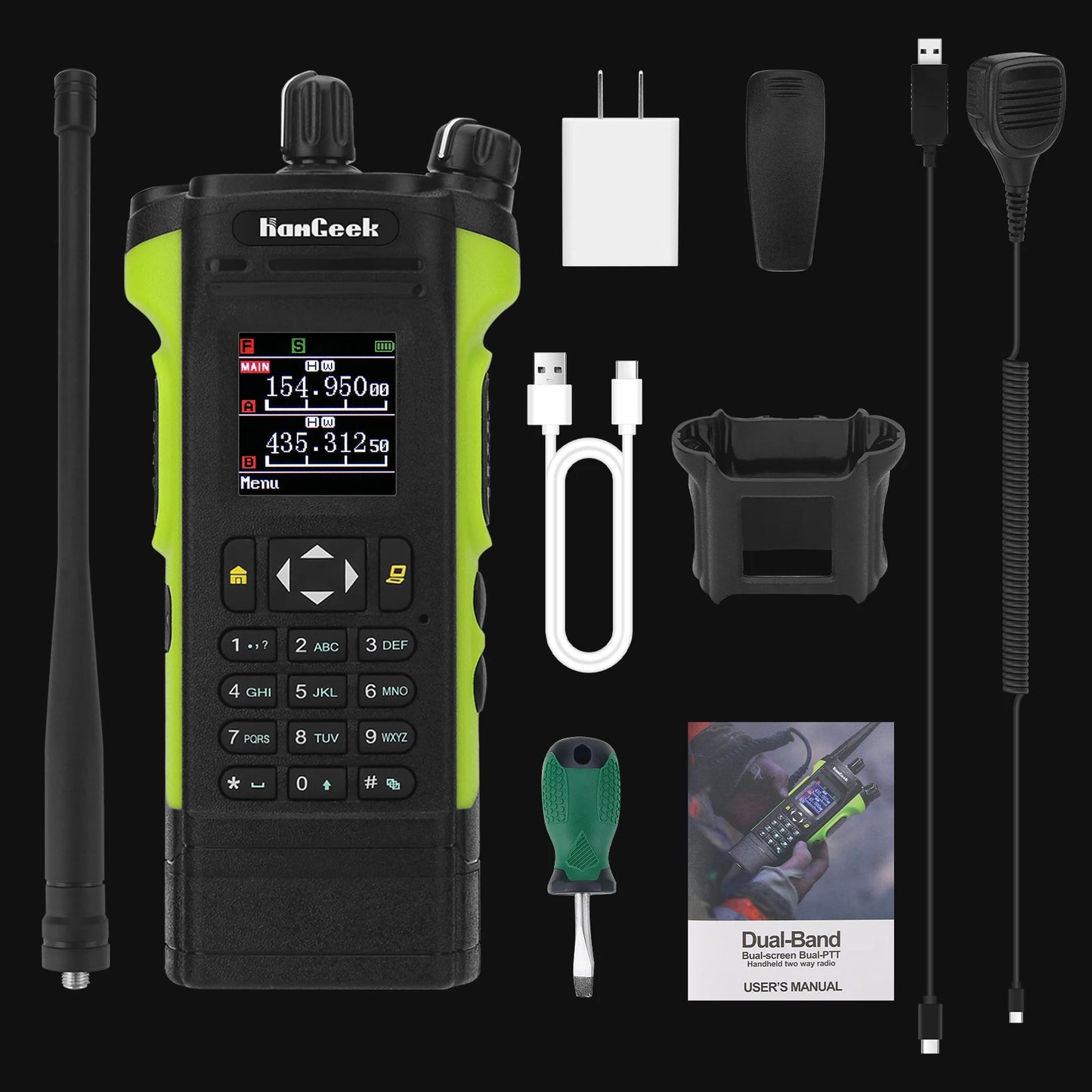 APX-8000 Green 12W 128CH VHF UHF Walkie Talkie Dual Band Radio Dual PTT and Duplex