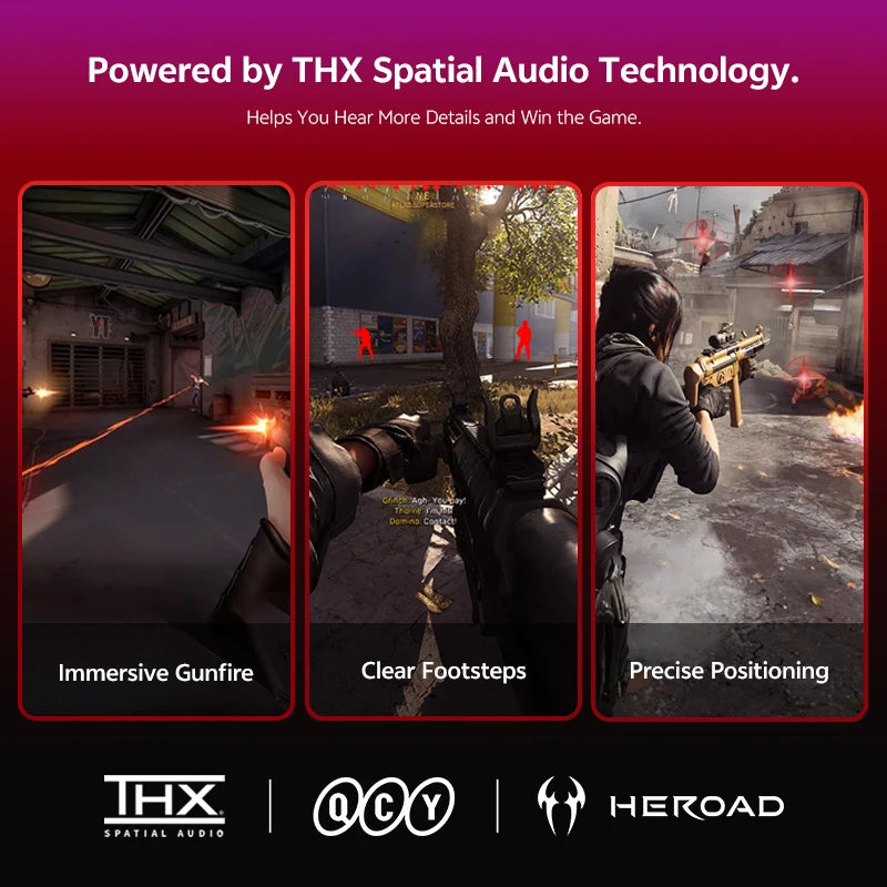QCY Gaming Headset Heroad GT2 H5GMA THX Spatial Audio+7.1.4 Tri-mode RGB 3Mic ENC Over Ear Headphone for PC/PS5 Headset Gamer