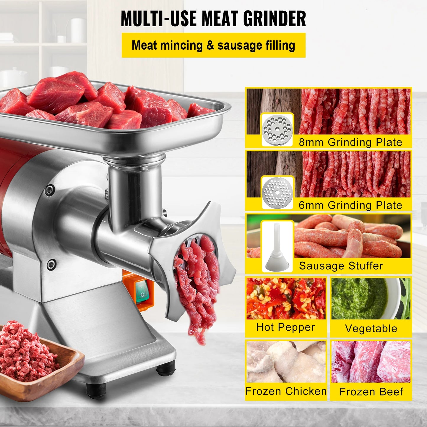 Electric Meat Grinder 250Kg/H 300Kg/H W/ Drawers Max Powerful Chopper Shredder Commercial Home Appliance Food Processor