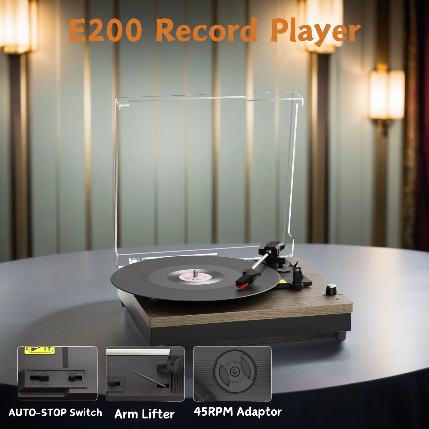 Record Player Portable Suitcase Audio with Built-in Speakers, 3-Speed Vinyl Spinne