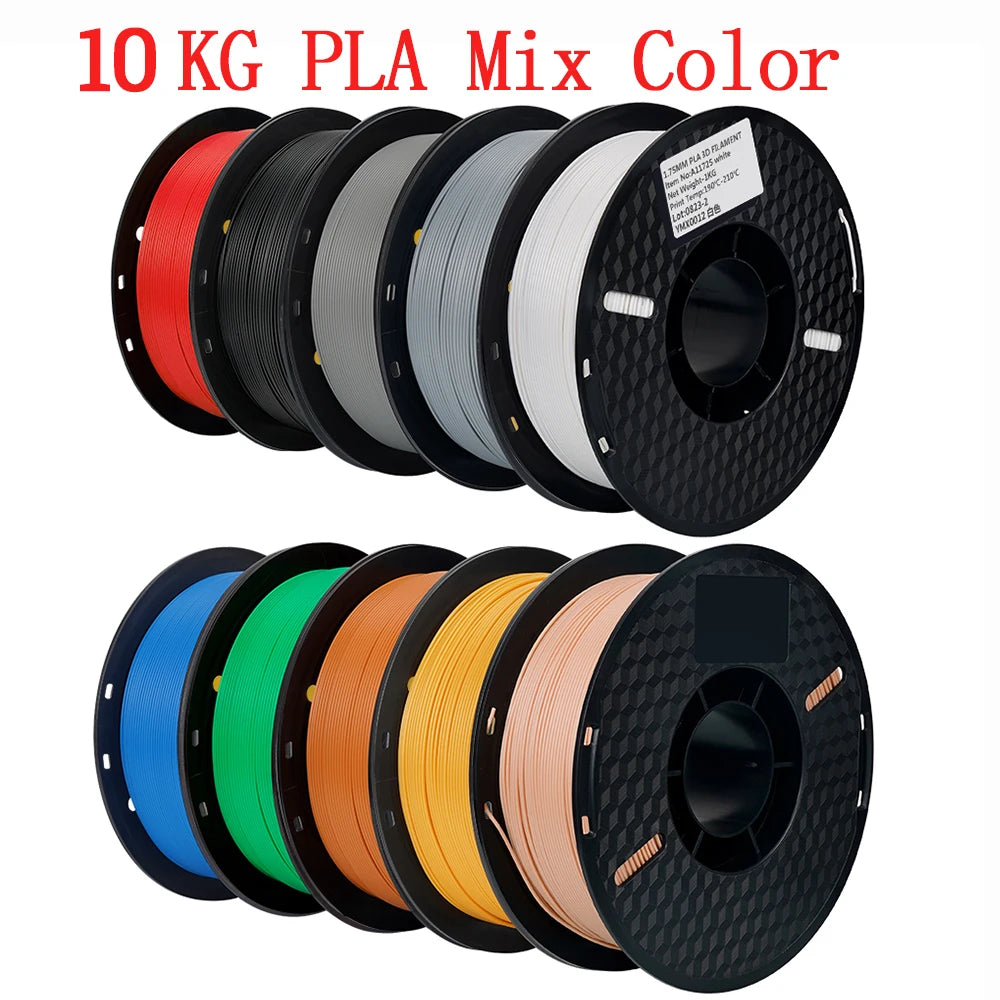 22LBS PETG or PLA filament 3D Printer Filament 10 Rolls 1KG 1.75MM Eco-Friendly Good Toughness Mix Color Free Shipping