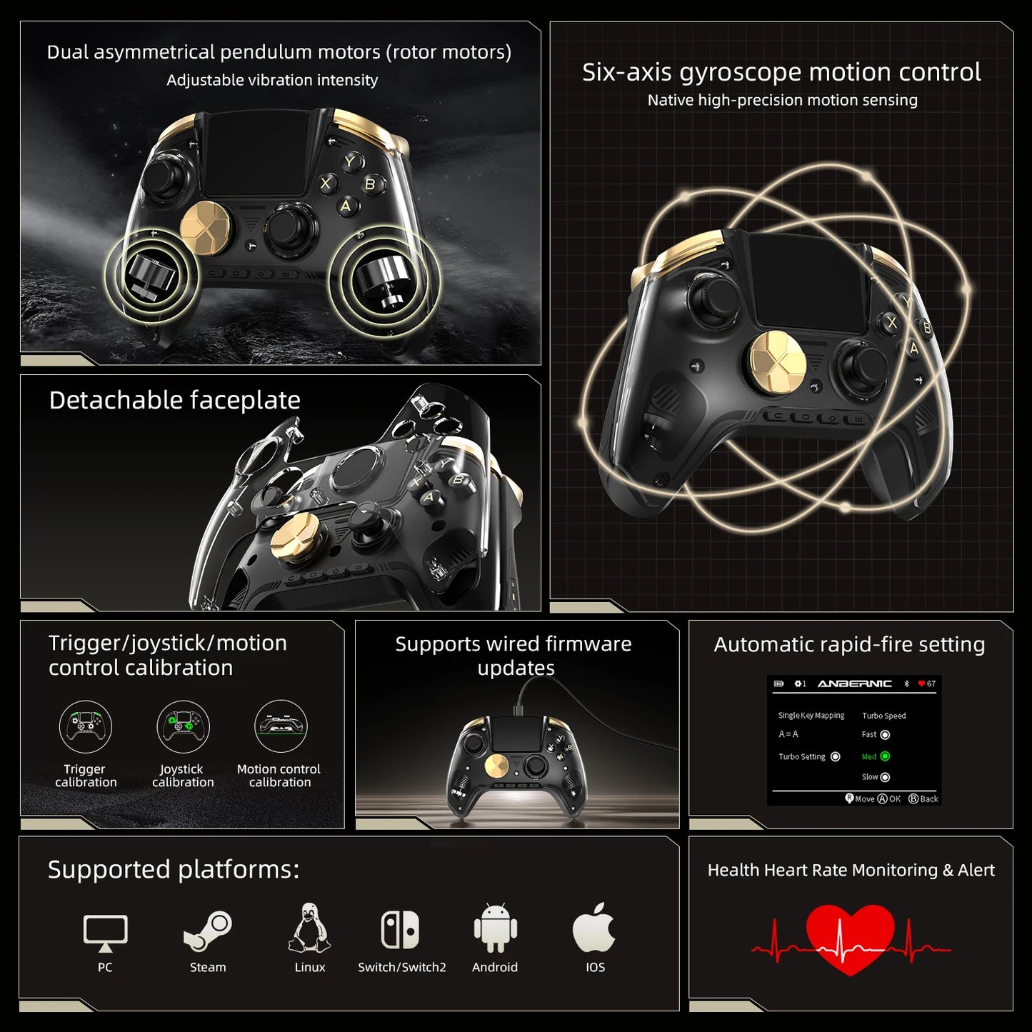 RG G01 Retro Games Controller Hall Effect Triggers Bluetooth/Wired/Wireless XBOX Gamepad for PC Android IOS Steam Linux
