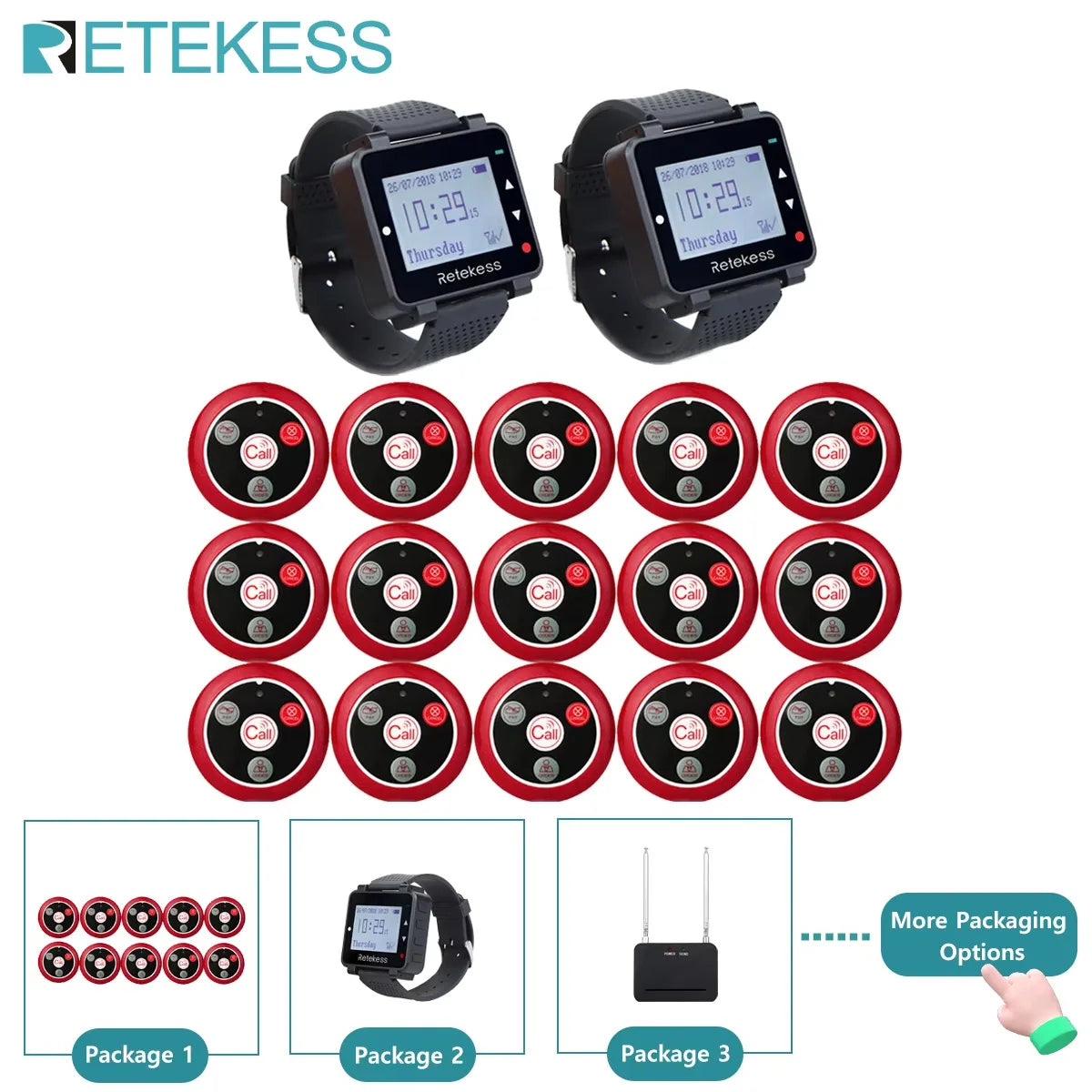 Wireless Waiter Calling System Restaurant Pager T128 Watch Receiver T117 Call Button Customer Service For Cafe